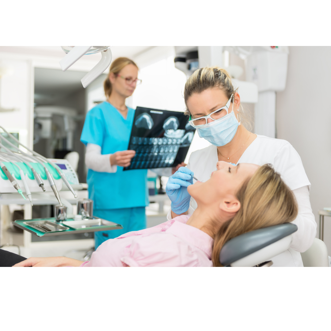 Dentist and dental assistant perform procedure on patient