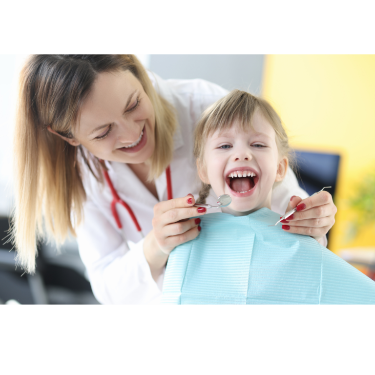 Pediatric dental patient smiles during exam